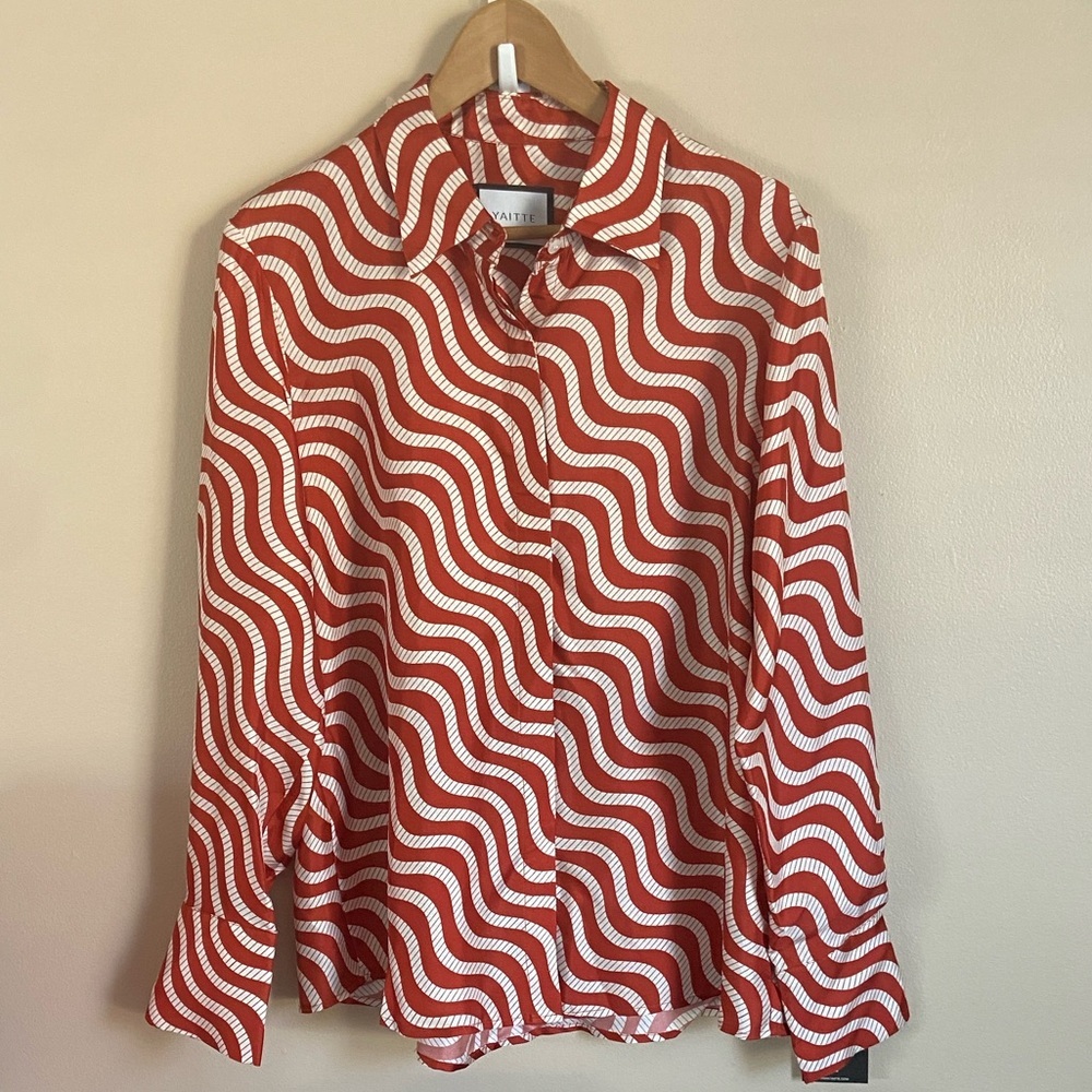 Yaitte Fiji Wave Silk Blouse In Burnt Red Large — image 4 of 8